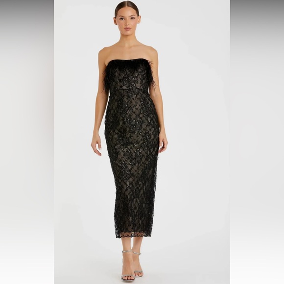 NWT Mac Duggal Black Sequin Floral Midi Dress - joarbit.com